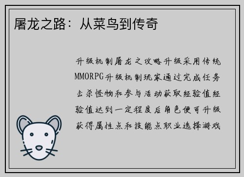 屠龙之路：从菜鸟到传奇